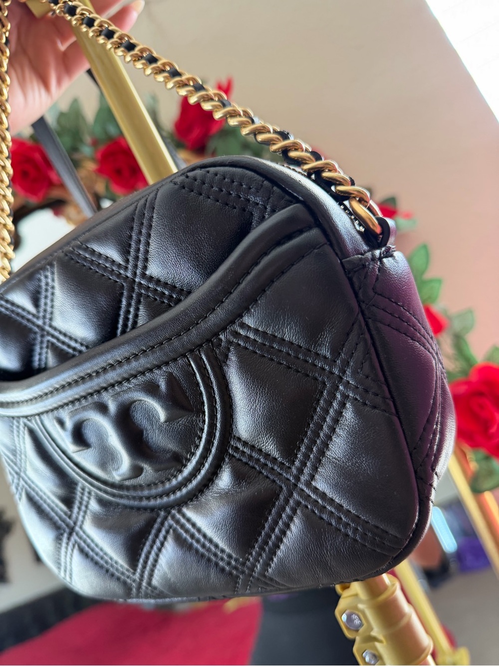 🖤 Tory Burch Fleming Small Camera Bag Black Leather Crossbody 🖤 Gold hardware